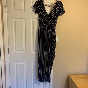 Express Navy and White Striped Jumpsuit